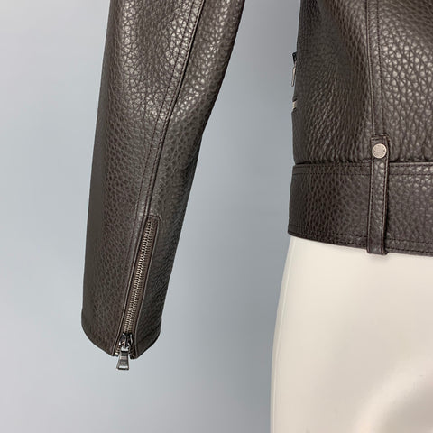 NEIL BARRETT Size M Brown Pebble Grain Leather Biker Jacket