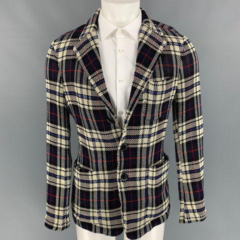 BARENA Taille 40 Manteau de sport à carreaux bleu marine et blanc