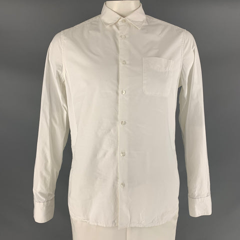 CP COMPANY Size L White Solid Cotton Button Up Long Sleeve Shirt