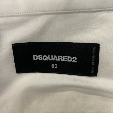 DSQUARED2 Talla M Camisa blanca de manga larga con botones de algodón y elastano liso