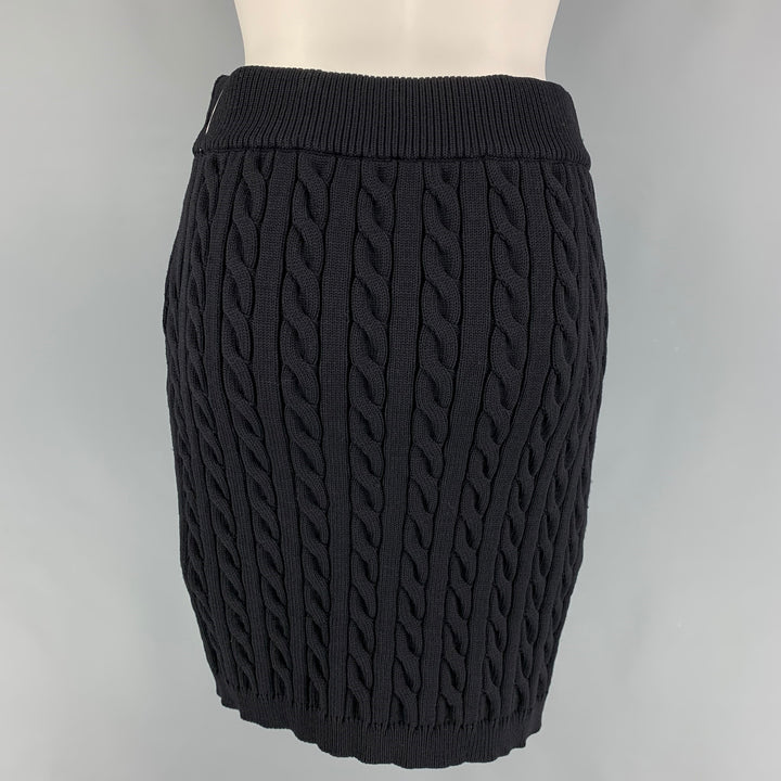 ALEXANDER WANG Size M Black Polyester Cable Knit Pencil Above Knee Skirt