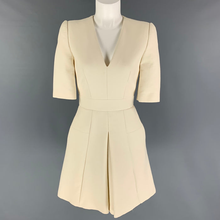 ALEXANDER MCQUEEN Size 4 Cream Wool Blend Textured Short Sleeve Dress