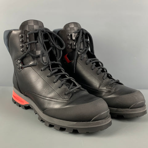 LOUIS VUITTON 2015 Size 10 Black Red Calfskin Damier Blizzard Boots