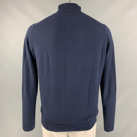 SUNSPEL Size L Navy Knitted Merino Wool Turtleneck Pullover