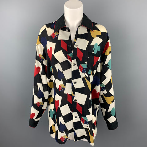 Vintage MATSUDA Size M Multi-Color Rayon Color Block Blouse