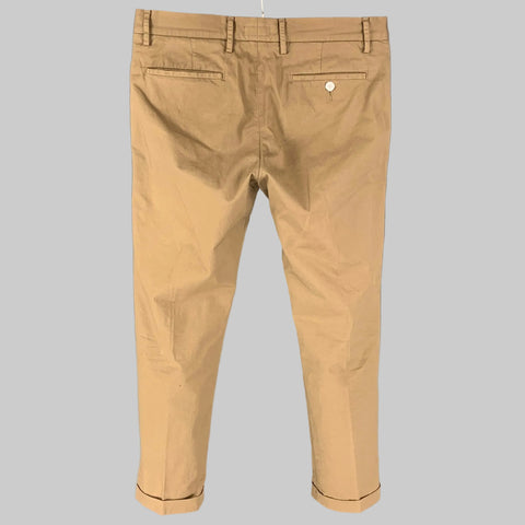LIDEAL Talla 29 Pantalones casuales de pierna estrecha en mezcla de algodón color caqui