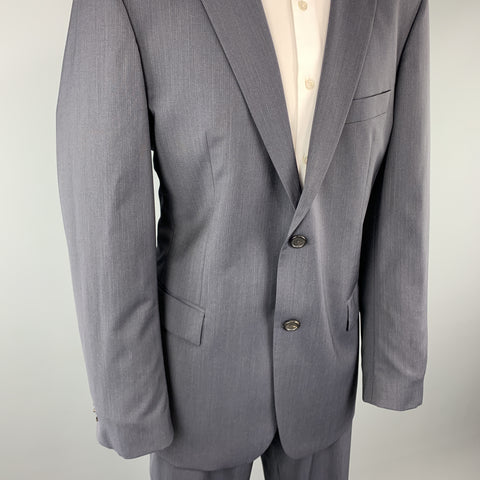 HUGO BOSS Size 42 Navy Solid Virgin Wool Notch Lapel 34 x 32 Suit