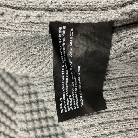 THEORY Size M Grey Waffle Knit Cotton Blend Long Sleeve Pullover