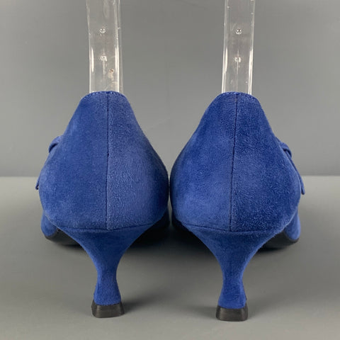 PRADA Taille 7 Escarpins à talon chaton en daim bleu