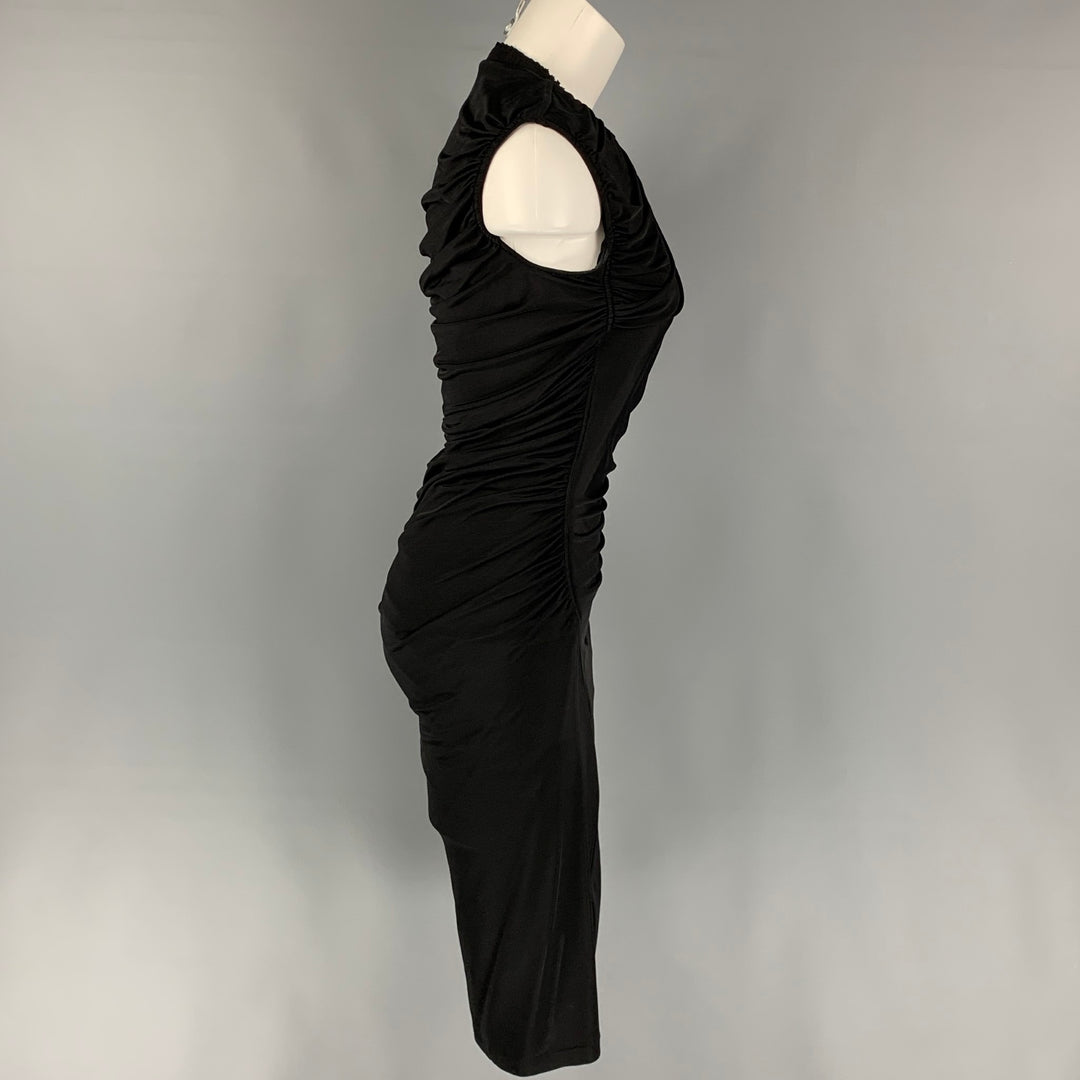LOUIS VUITTON Size M Black Viscose Ruched Knee-Length Cocktail Dress