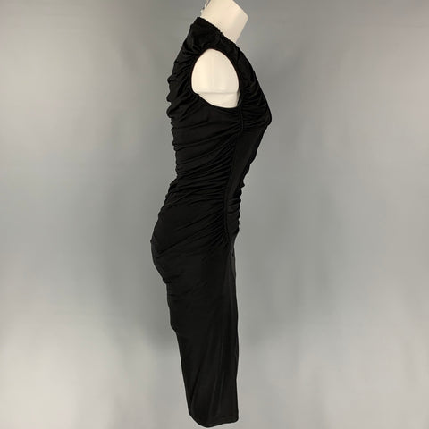 LOUIS VUITTON Talla M Vestido de cóctel hasta la rodilla con pliegues de viscosa negro