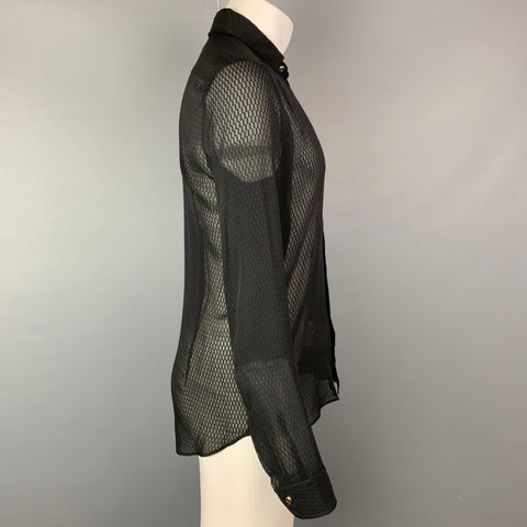 ETRO Camisa de manga larga con botones de seda transparente negra talla S