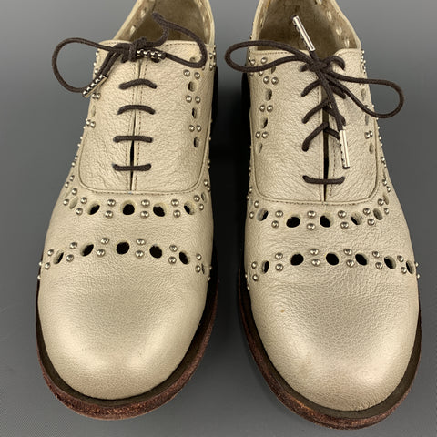 CALLEEN CORDERO Size 7.5 Gold Metallic Perforated Studded Leather Brogues