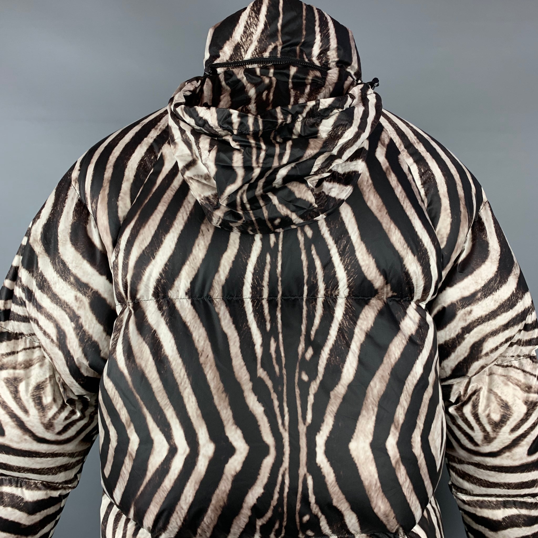 JEAN PAUL GAULTIER x BOSIDENG Brown & White Zebra Print Nylon Down Filled  Jacket