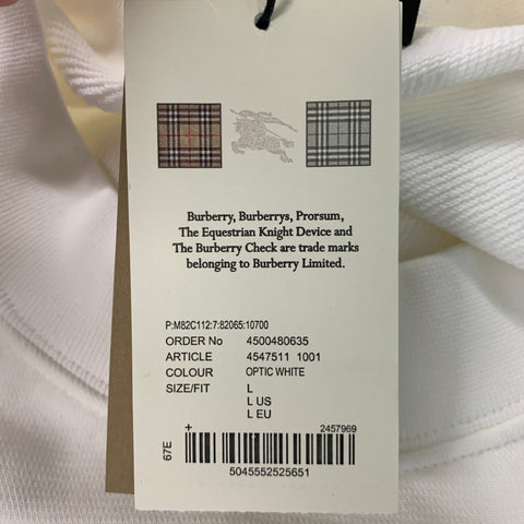 BURBERRY Size L White Solid Cotton Cropped Sweatshirt