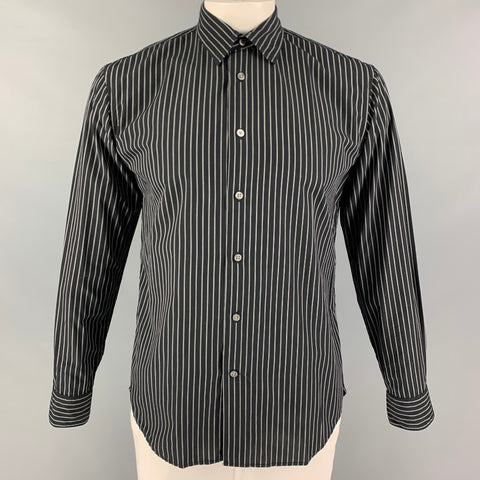 JOHN VARVATOS * U.S.A. Size M Black Grey Stripe Cotton Long Sleeve Shirt