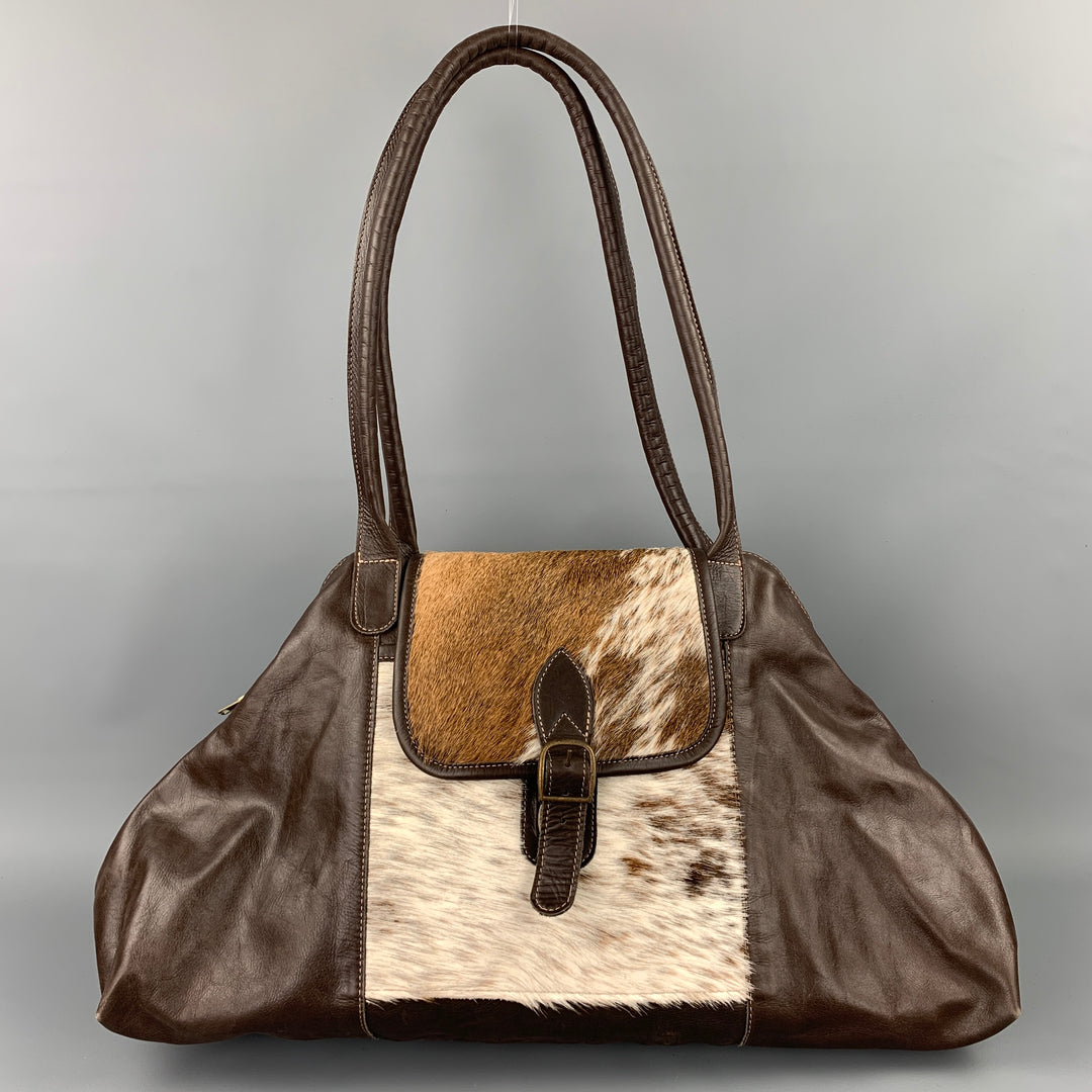 CUSTOM MADE Brown Leather Cowhide Weekender Handbag & Leather Goods