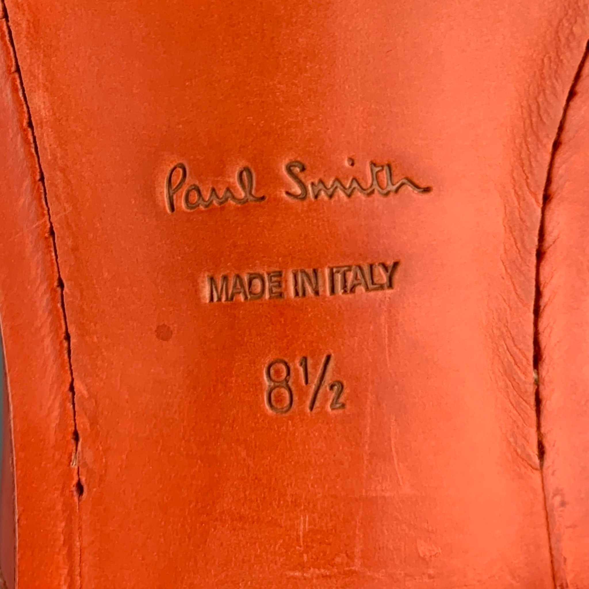 PAUL SMITH Size 8.5 Orange Perforated Leather Cap Toe Lace Up