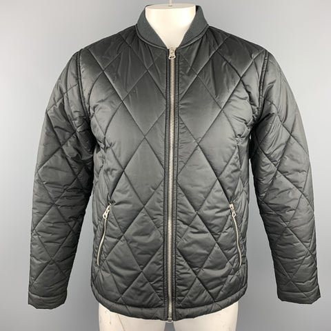 TOP MAN Size L Black Quilted Nylon Zip Up Bomber Jacket
