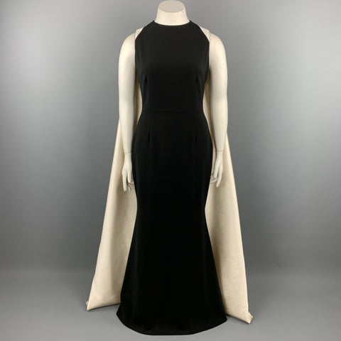BIBHU MOHAPATRA Size 10 Black & White Silk Cape Train Back Sheath Gown