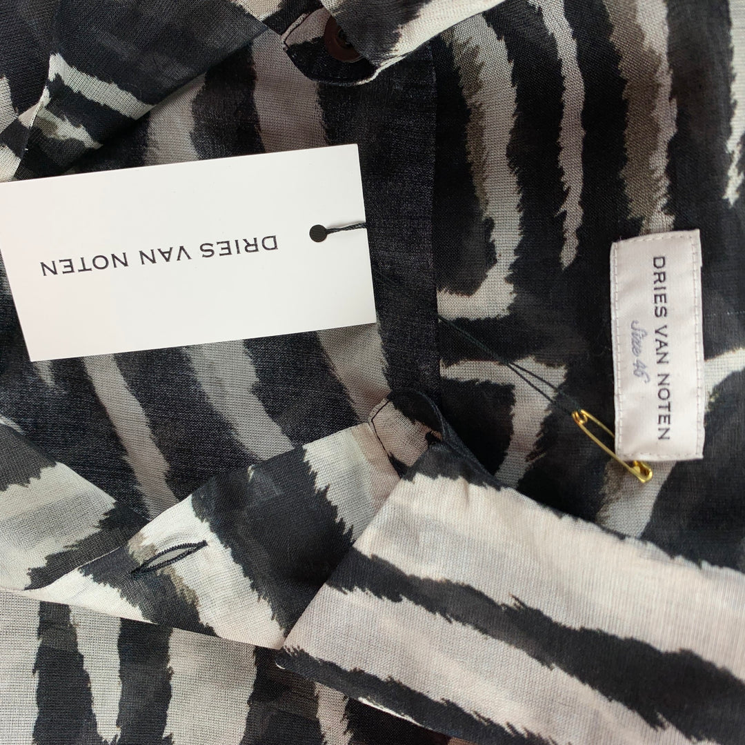 DRIES VAN NOTEN S/S 20 Size XS Black & White Zebra Cotton Camp Short Sleeve Shirt