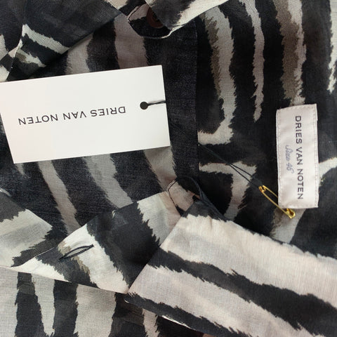 DRIES VAN NOTEN S/S 20 Size XS Black & White Zebra Cotton Button Up Short Sleeve Shirt