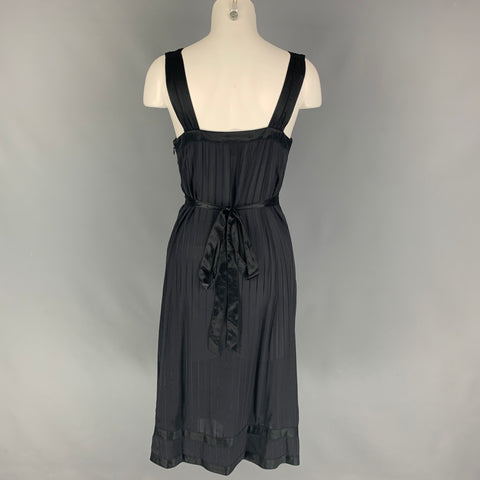 MARC by MARC JACOBS Vestido con cinturón a rayas de seda negro talla 6