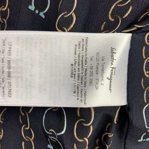 SALVATORE FERRAGAMO Talla 4 Abrigo con botones ocultos sin cuello de lana / seda azul marino