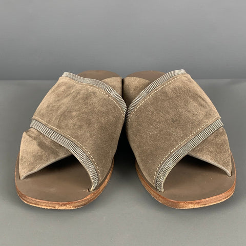 BRUNELLO CUCINELLI Talla 8 Sandalias sin cordones de ante gris salvia