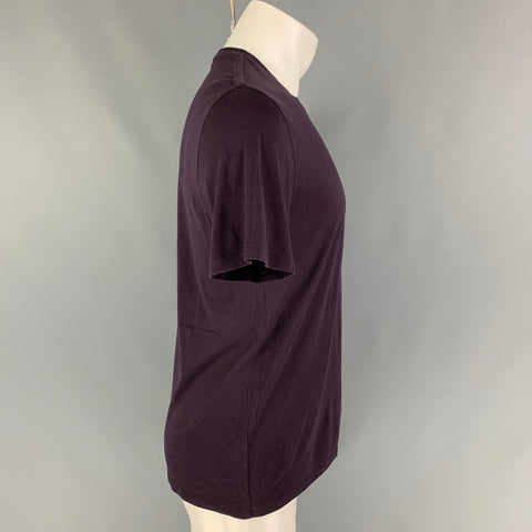 THEORY Size M Eggplant Silk Cotton Crew-Neck T-shirt