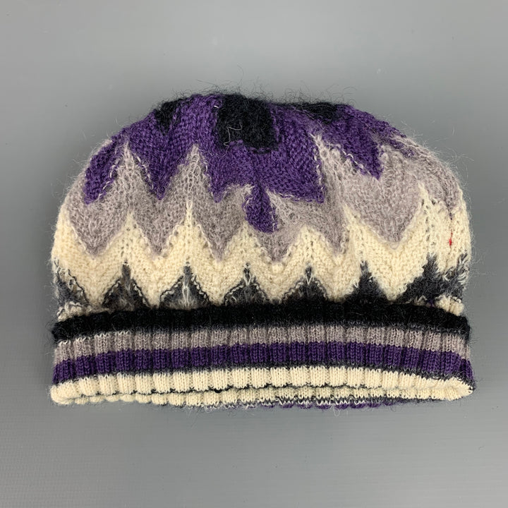 MISSONI SPORT Purple & Grey Knitted Wool / Cashmere Beanie