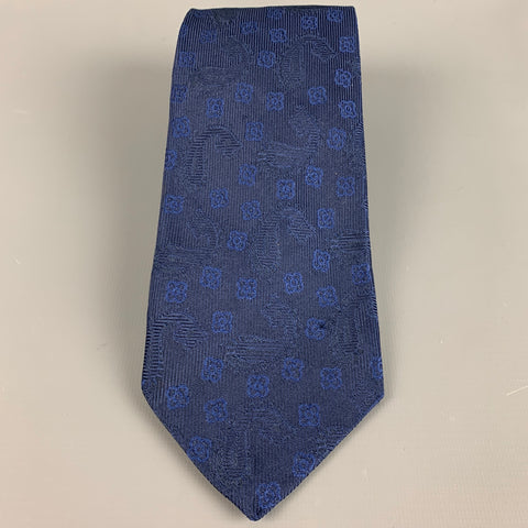 ETRO Navy Black Abstract Floral Silk Tie
