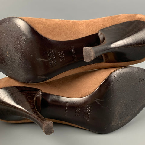 PRADA Size 6.5 Brown Suede Peep Toe Pumps