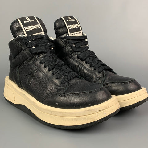 CONVERSE x DRKSHW Size 9.5 Black & Cream Leather High Top TURBOWPN Sneakers