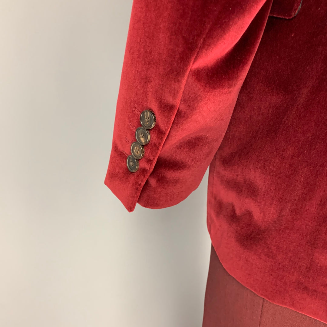 GIVENCHY Size 40 Regular Burgundy Velvet Notch Lapel Suit