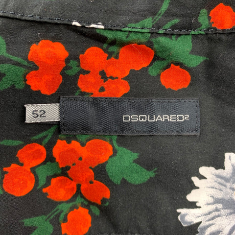 DSQUARED2 Size L Black Floral Cotton Button Up Long Sleeve Shirt