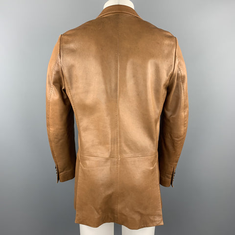 BANANA REPUBLIC Size 38 Brown Leather Peak Lapel Flap Pockets Sport Coat Jacket