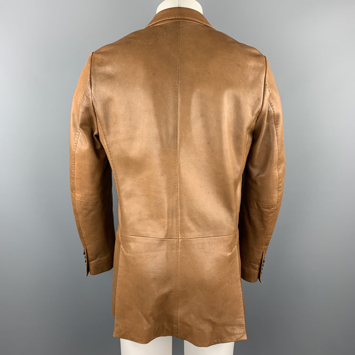 BANANA REPUBLIC Taille 38 Veste de manteau de sport en cuir marron à revers avec poches à rabat