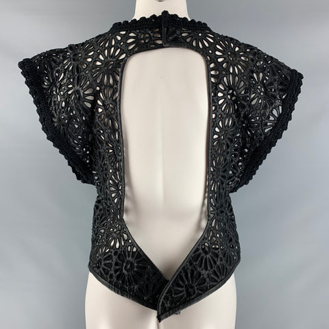 ISABEL MARANT Size 4 Black Viscose Crochet Cropped Dress Top