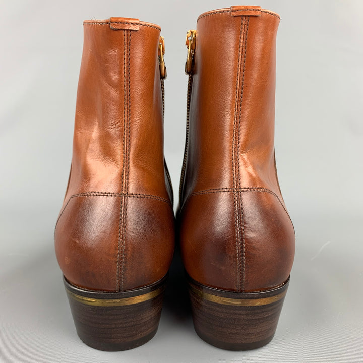 ALFRED DUNHILL Size 13 Cognac Antique Leather Side Zipper Duke Boots