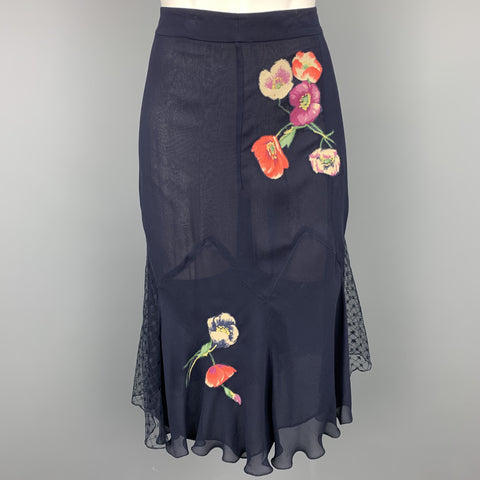JIL STUART Size 6 Navy Floral Silk Lace Panel Skirt