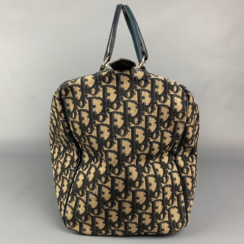 CHRISTIAN DIOR Monsieur Boston Navy & Beige Monogram Coated Canvas Handbag