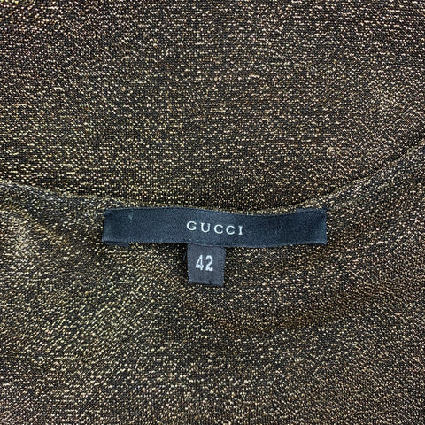 GUCCI Size 6 Gold & Black Lurex Polyester / Nylon V-Neck Dress Top