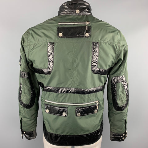 POLBOT Size L Olive & Black Solid Nylon Zip & Snaps Jacket