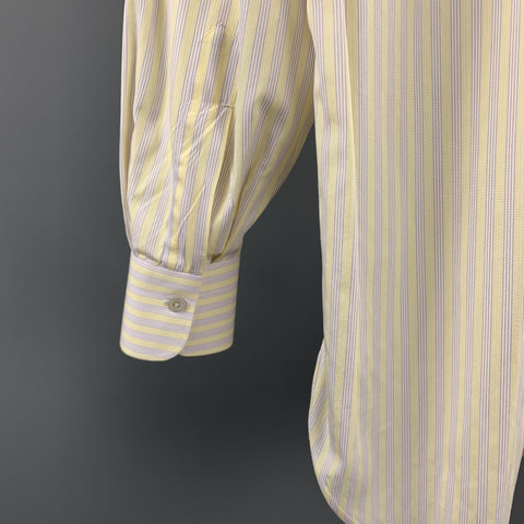 KITON Size M Yellow & Purple Stripe Cotton Button Up Long Sleeve Shirt