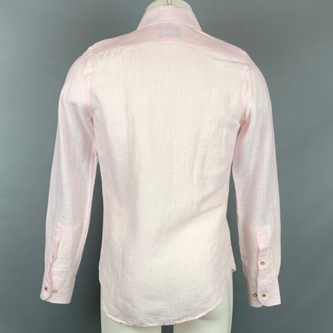 TRAFALGAR Taille S Chemise à manches longues en lin/coton à rayures roses et blanches