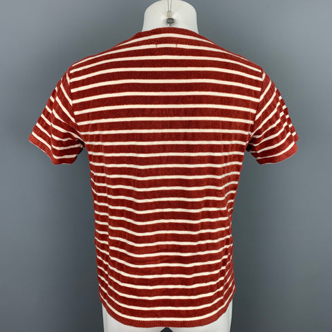 LEVI'S VINTAGE Size M Burgundy & White Stripe Cotton / Polyester Boat Neck T-shirt