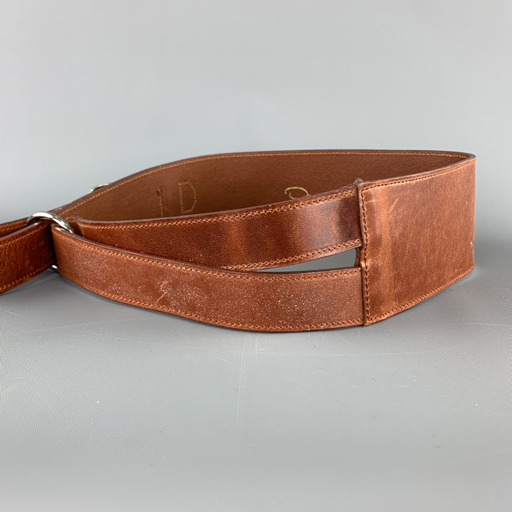 OSCAR DE LA RENTA Size M Tan Leather Silver Buckle Wrap Belt