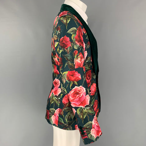DOLCE & GABBANA S/S 18 Size 38 Green & Red Floral Silk / Cotton Sport Coat