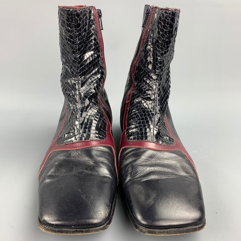 MIU MIU Size 10 Black & Burgundy Two Toned Leather Square Toe Boots